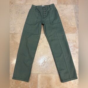 Pistola Tammy Cropped Utility Adjustable Pants in Army Green Button Fly Denim